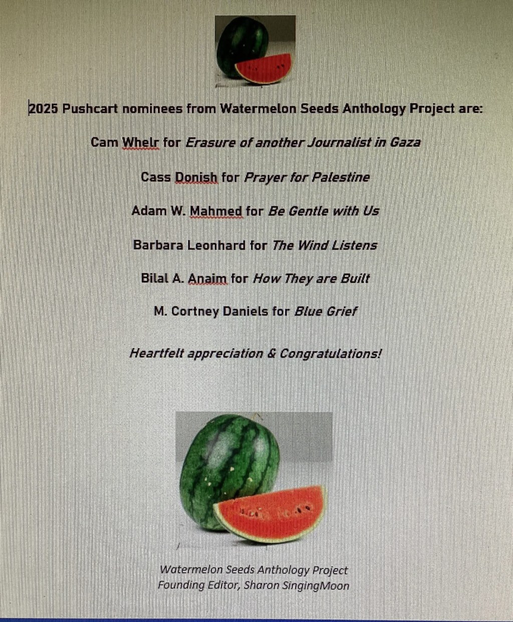 Very Grateful for a Pushcart&nbsp;Nomination!